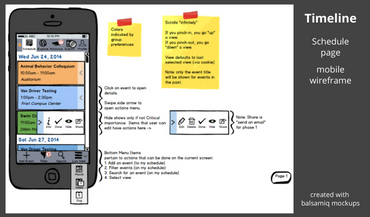 Wireframe for schedule page for Timeline system